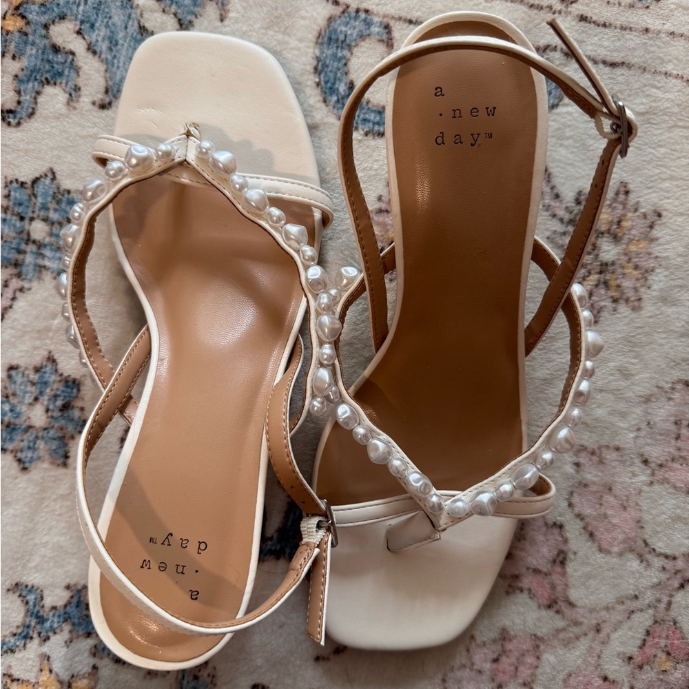 a new day Ivory Pearl-Trim Slingback Sandals